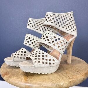 Miss Sixty Beige Tiana Leather Cutout Heels | Size 36.5